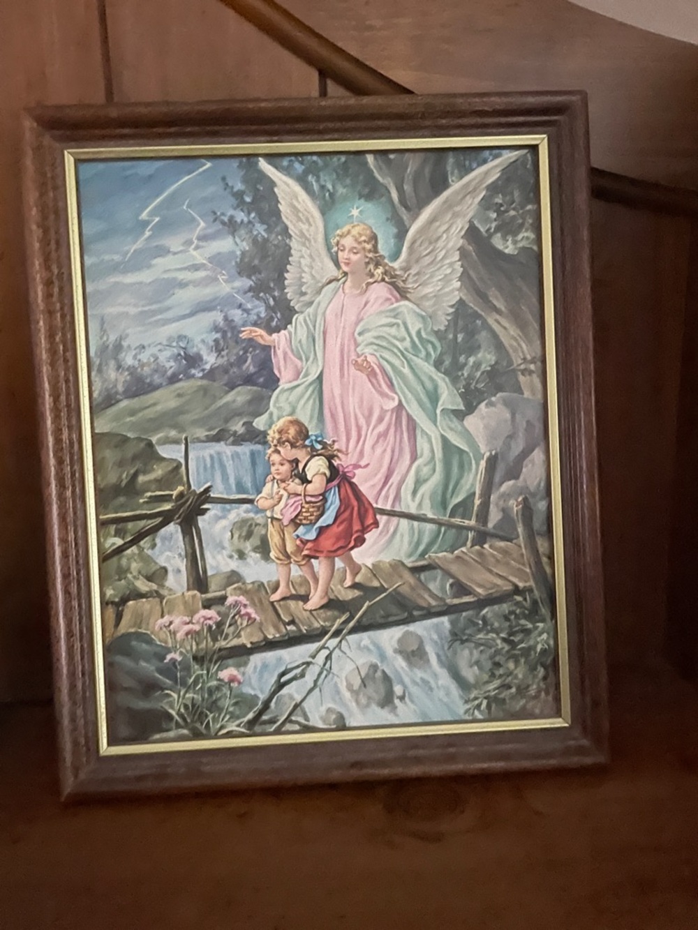 Guardian Angel Wall Art Print in Pastel Pink & Mint